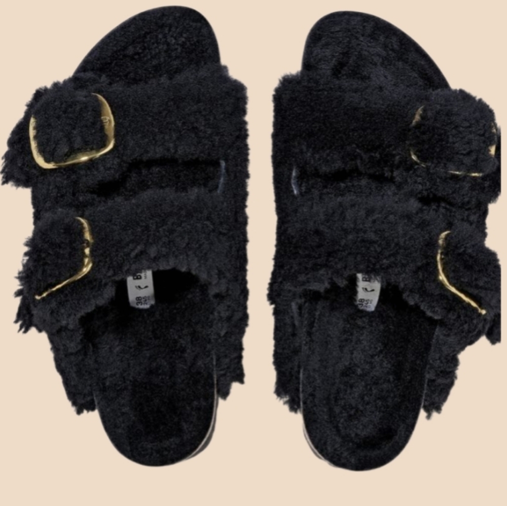 BIRKENSTOCK Arizona Big Buckle Shearling - Black Gold Size 5
